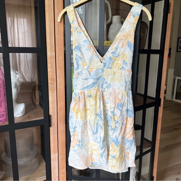 Abercrombie linen romper floral pastel vneck sleeveless watercolor dress - Picture 6 of 11
